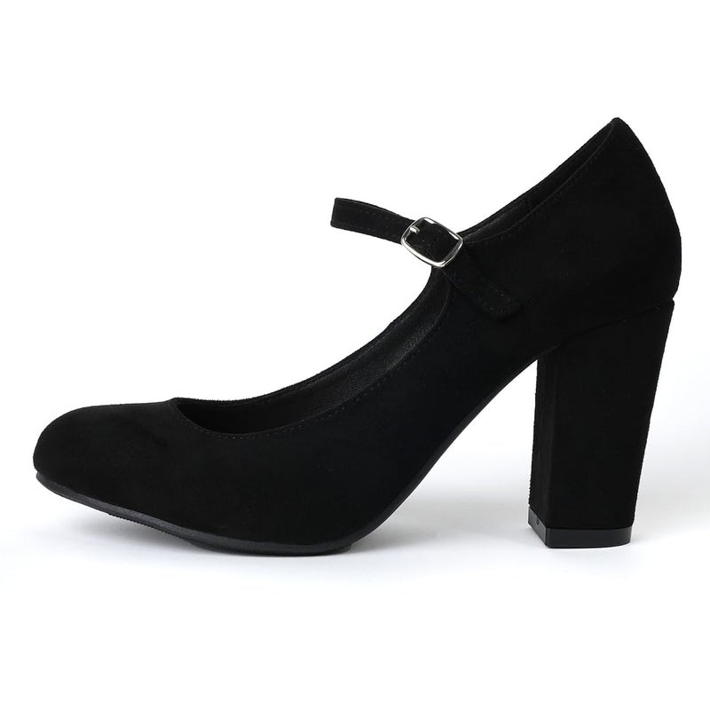 J. Adams Mary Jane High Heel - Cute Round Toe Block Heel - Classic Comfortable Easy Dress Shoe - Skippy by J Adams, Black Suede, 6.5 B(M) US - Image 2